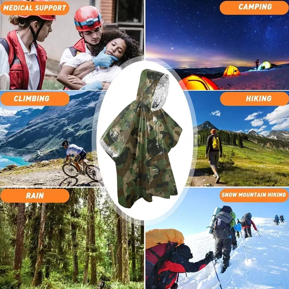 Wholesale Camping Outdoor Heat Preservation Equipment Camouflage Survival Raincoat