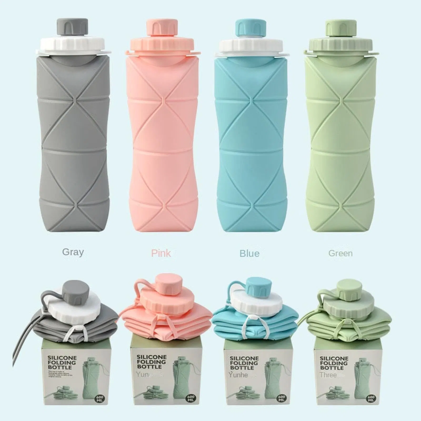 High Quality 600ml Custom Wholesale Drink Portable Foldable Silicone Outdoor Water Bottles