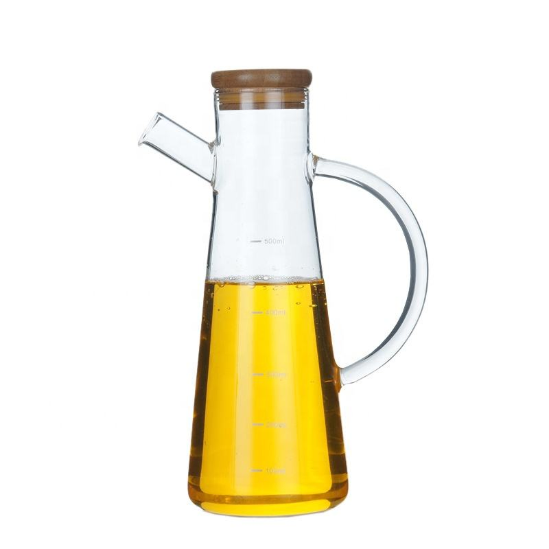 High Borosilicate Glass Bottle Olive Oil Jar Dispenser with Bamboo Lid