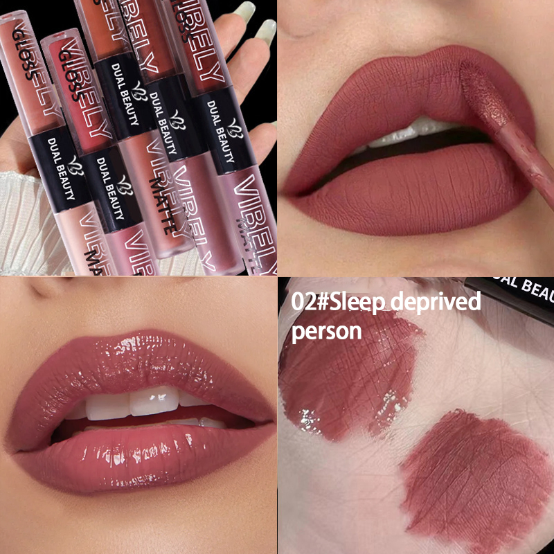 Lip Beauty Makeup Double Head Nude Matte Moisturizing Plumper Glossy Lipgloss