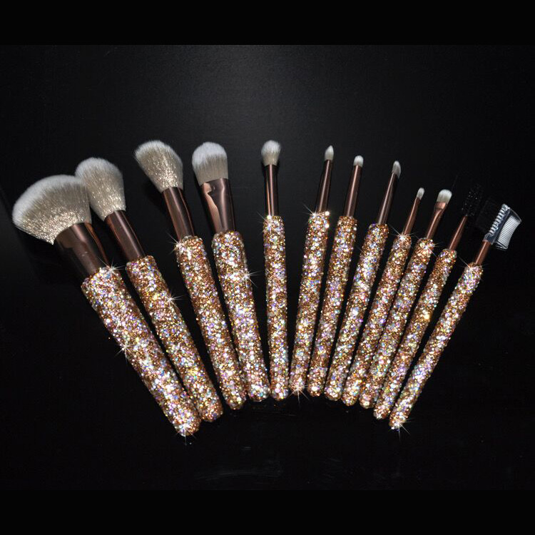 Luxury 12PCS Bling Make up Brushes Diamond Rhinestone Makeup Brush Set