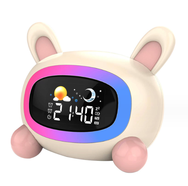 Kids Alarm Clock Cat Wake Alarm Clock for Kids, Toddlers Night Light Clock for Bedroom with Sleep Training and Sound Machineadio