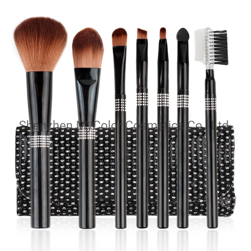 7PCS Set Bling Makeup Brush Set Premium Foundation Lip Eye Cosmetic Brush Kit with Makeup Bag