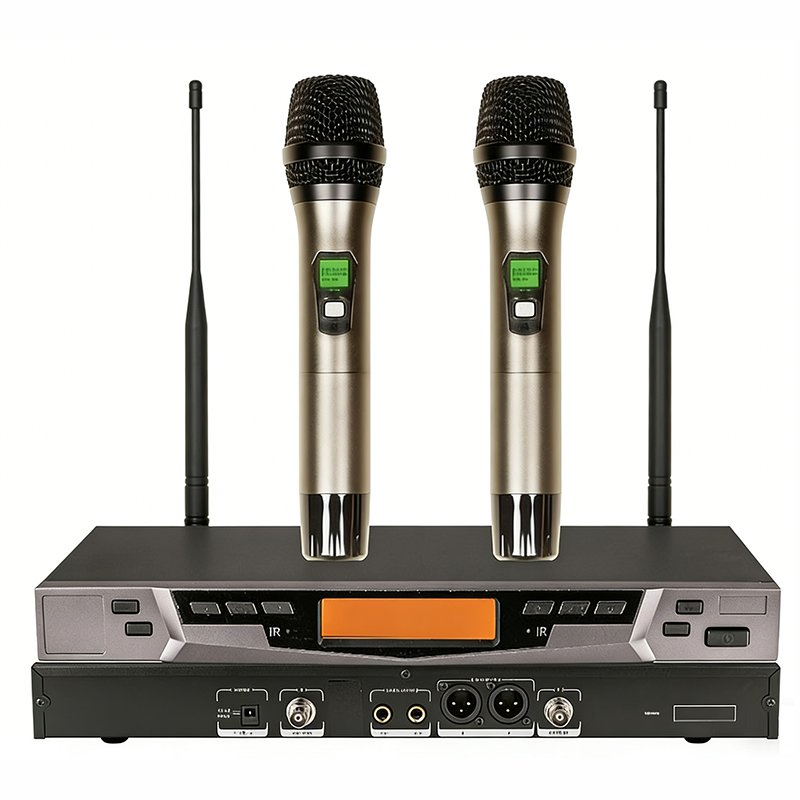 Domc Professional Dual-Channel UHF Infrared Synchronized Wireless Microphone Systemintelligent Low-Latency High-Stability Anti-Interference Audio Transmission
