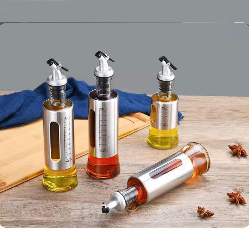 Kitchen Vinegar Dispenser Set Glass Olive Oil Bottles with Drip Spout Leak-Proof Oil Pot Storage Seasoning Condiment Container