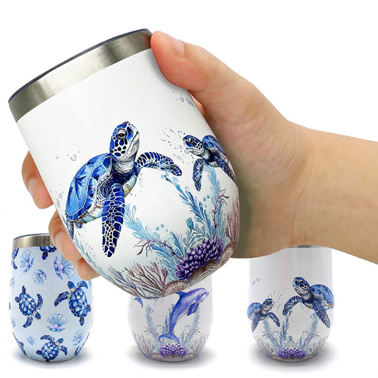 Custom Logo Tourist Souvenir 12oz Double Wall Insulated Stainless Steel Travel Mug Egg Shape Shot Glass Wine Tumbler