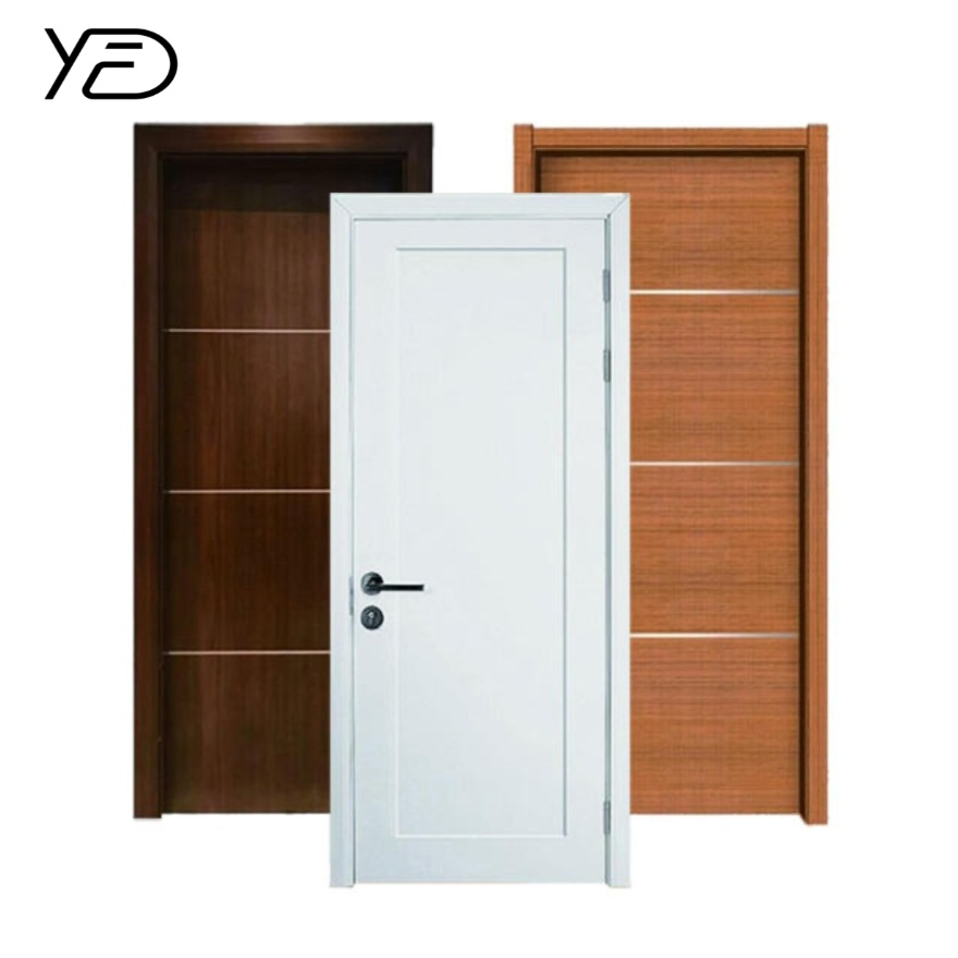 Modern Design White Primer PVC Composite Wooden Door Soundproof Bedroom Swing Wooden Texture Waterproof Bathroom Kitchen