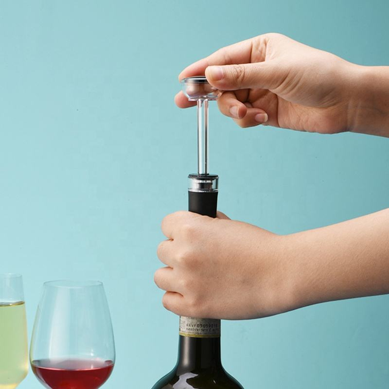 Promotional Corkscrew Wine Bottle Stopper Plastic Premium Vacuum Wine Pourer Stoppers Set Gift Box Bar Accessories