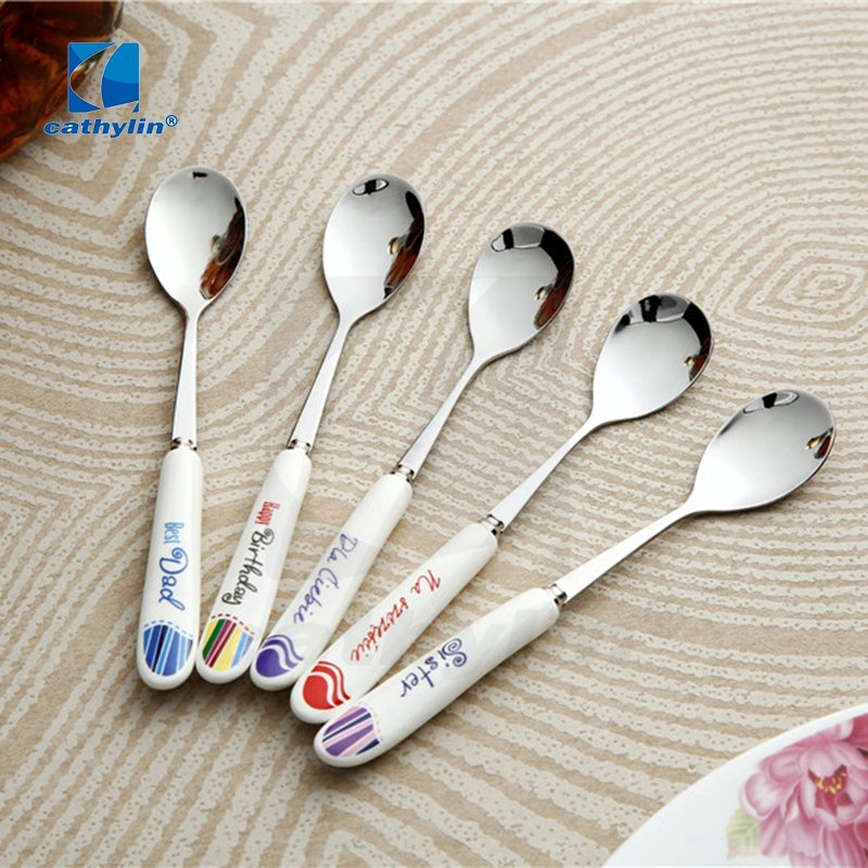 Promotion Elegant Gift Box 18/10 Stainless Steel Ceramic Handle Spoon