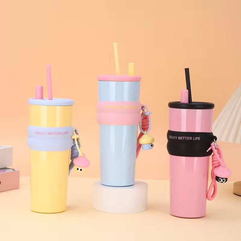 710ml/24oz Double-Walled 316 Stainless Steel Travel Car Tumbler Vacuum Insulated Coffee Mug Ice Bully Cup Water Cup with Straw