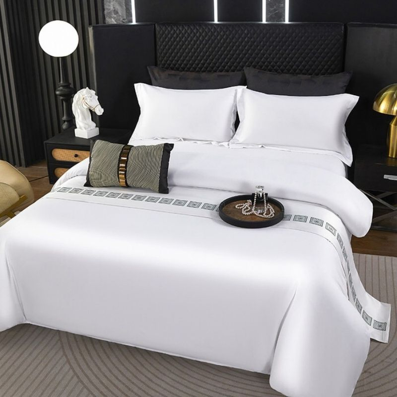 Hotel Duvet Cover Bed Sheets Set Brushed 120g Polyester Cotton Five Star Guesthouse Homestay Pure White Quilt Cover 3/4 Pieces Bedding Set Wholesale
