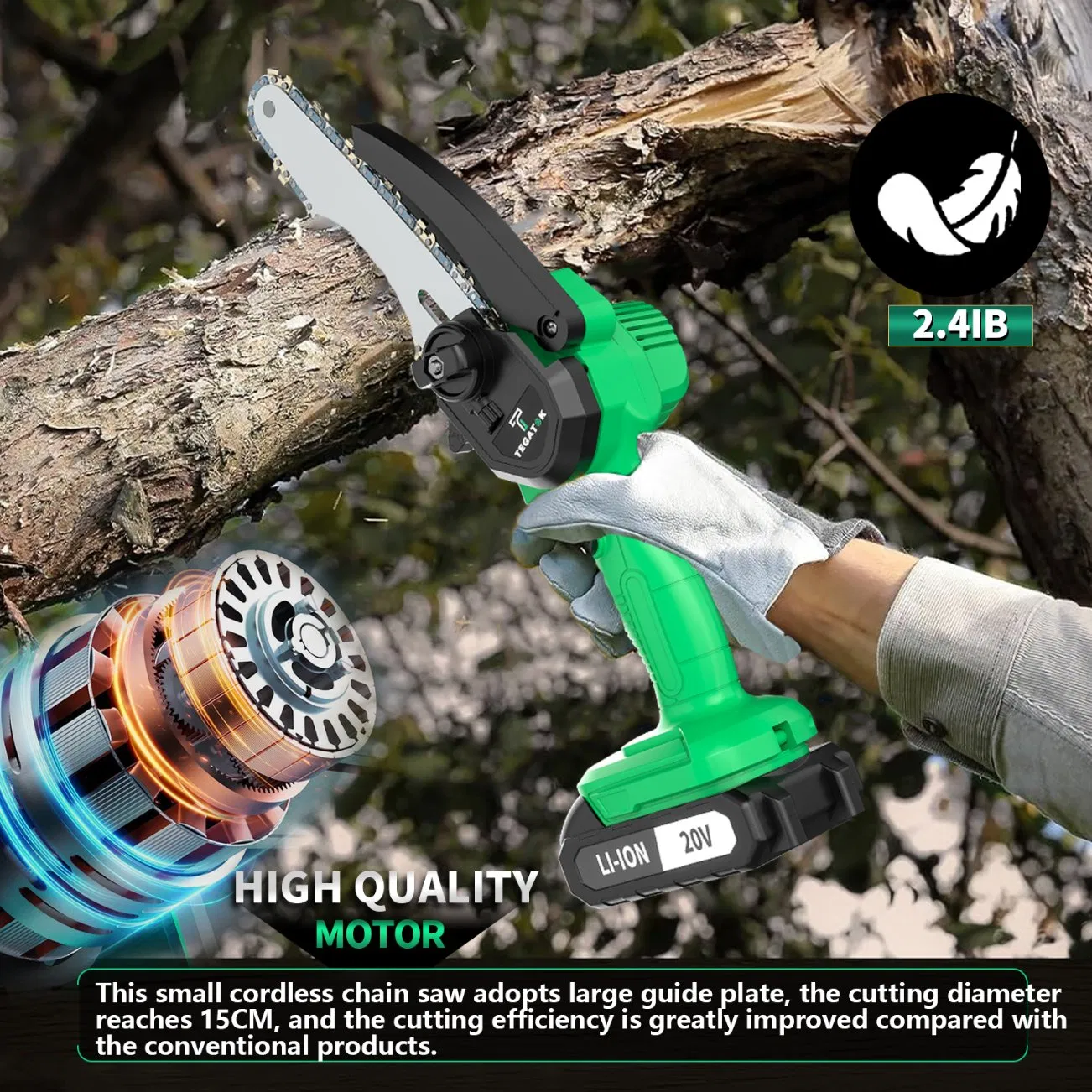 Аккумуляторная цепная пила 20В для резки дерева
