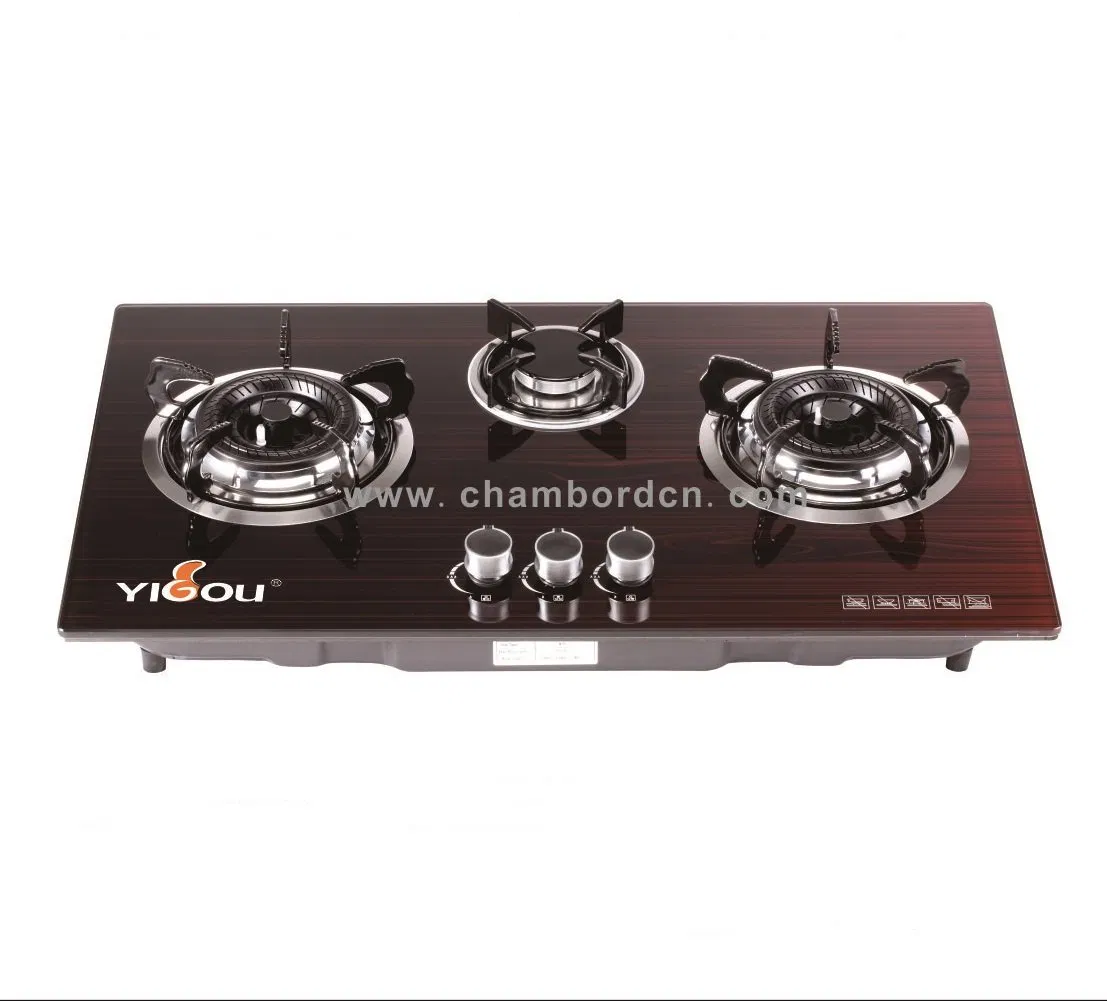 Factory Supply Tempered Glass Built-in 3 Burner Blue Flame Gas Cooker
