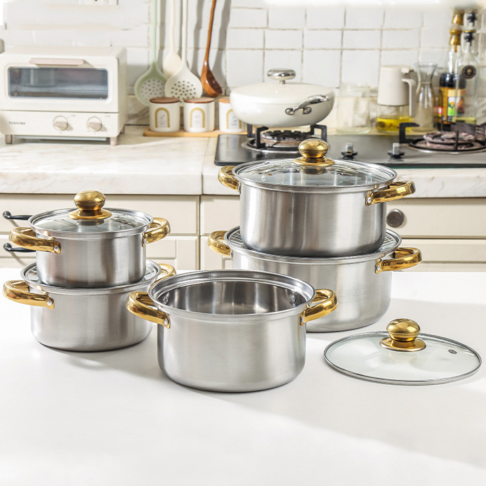 High Quality Stainless Steel Casserole Soup Pots 12liter Glued Handle Germany Welded Aluminum/Aluminium Cookware Stock Pot