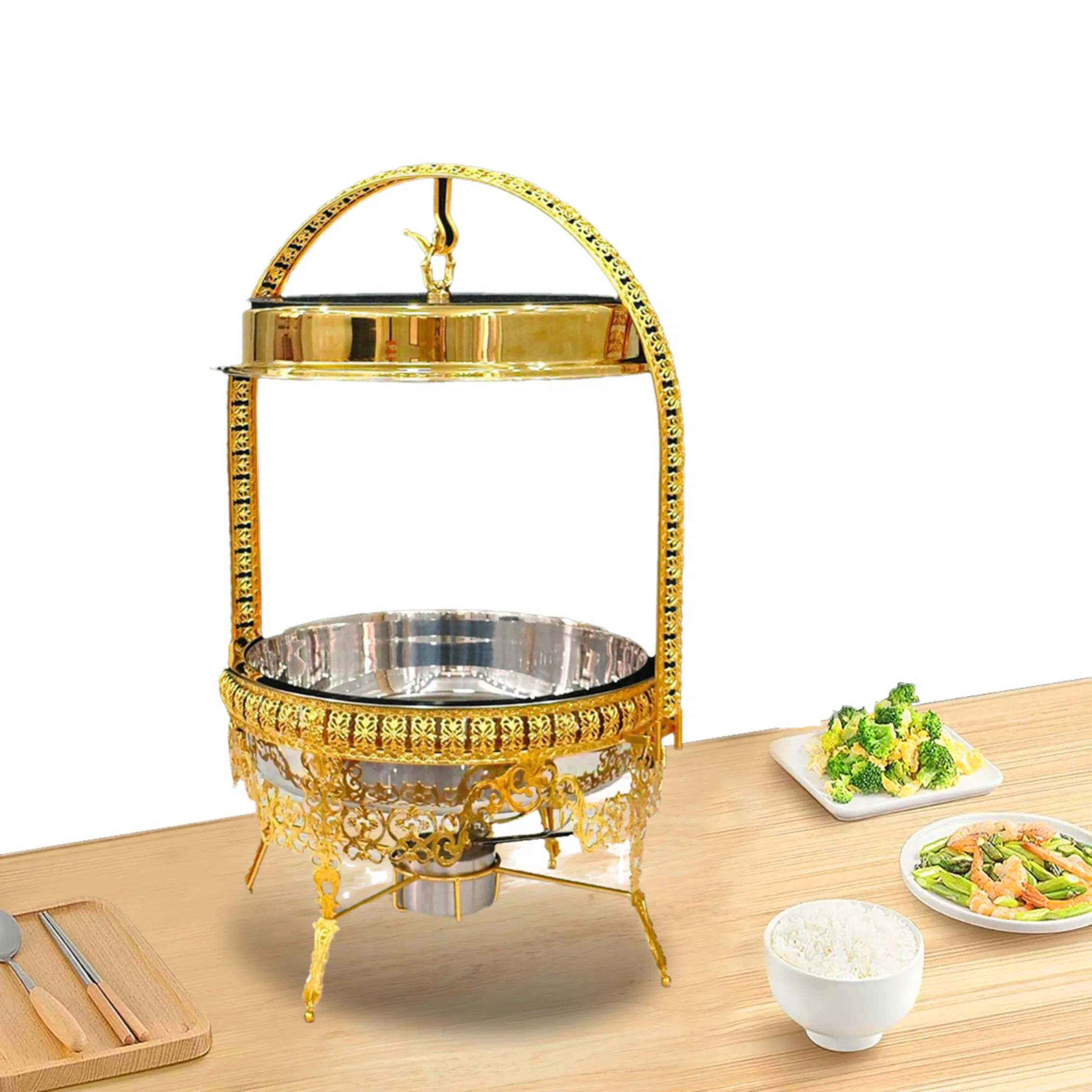 8L Stainless Steel Gold Hotel Restaurant Food Large Capacity Hot Pot Catering Buffet