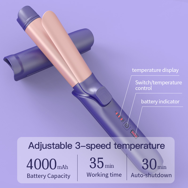 Portable Mini Pocket Straightener and Curling Iron, Rechargeable Wireless Ceramic Plate, Automatic Rotating Curling Iron