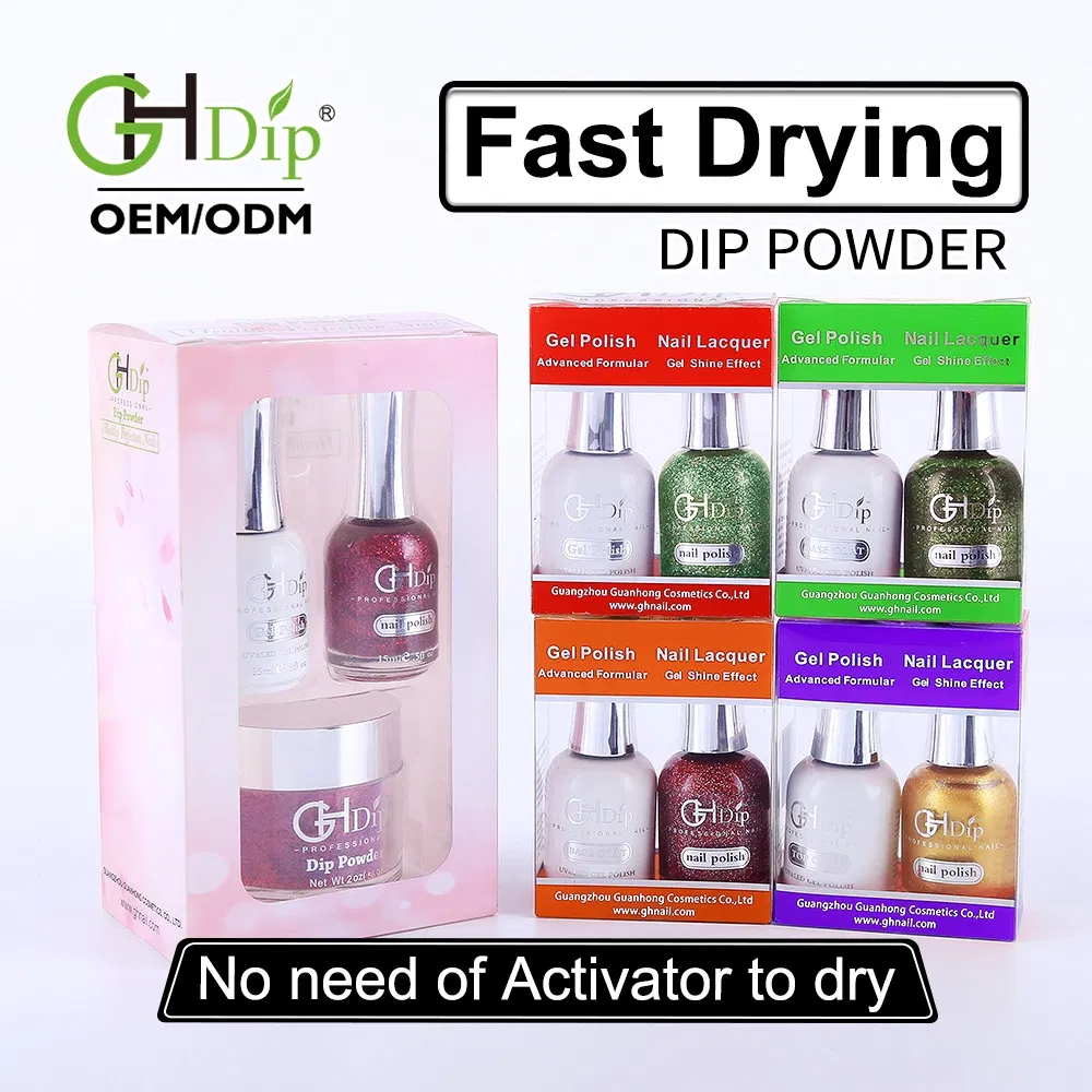 Green Color Glitter Nail Fast Drying Dipping Powder 3 in 1 Match Gel and Lacquer