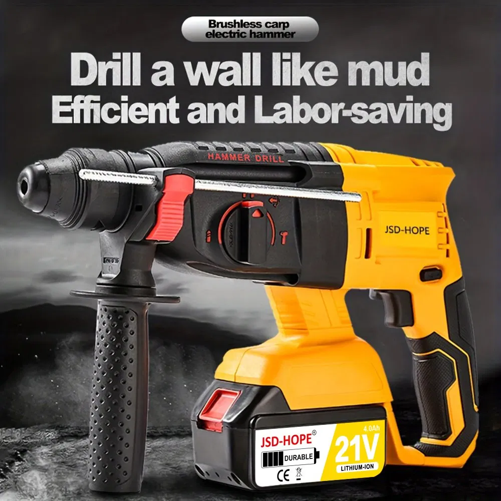 Professional 21V Battery Powered Hammer Drill for Masonry Wood Metal Drilling