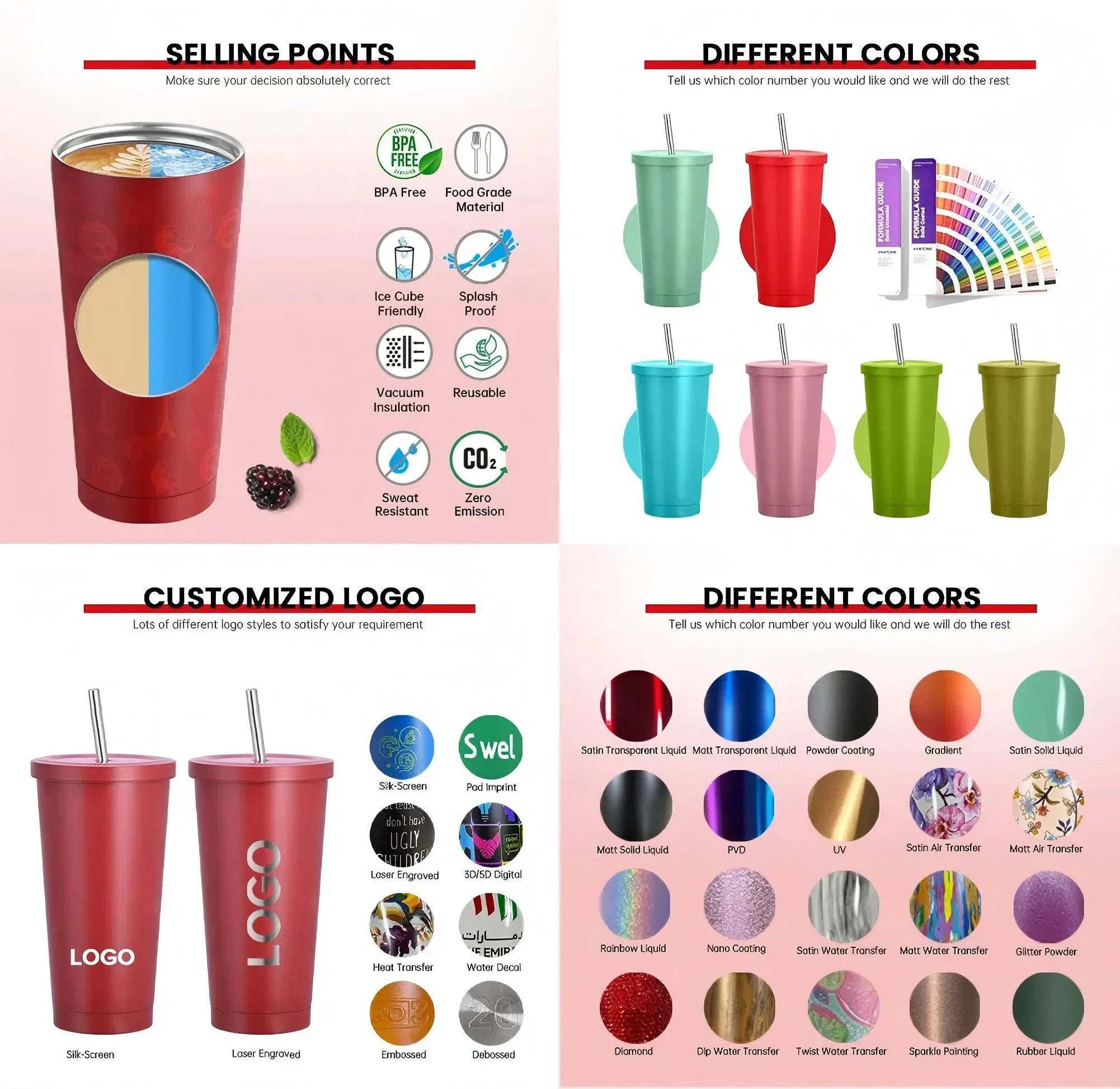 Customized Double Wall Leak Proof 500ml 750ml 304 Stainless Steel Double-Layer Insulated Keep Warm Mugs Water Bottle Cup with Lid