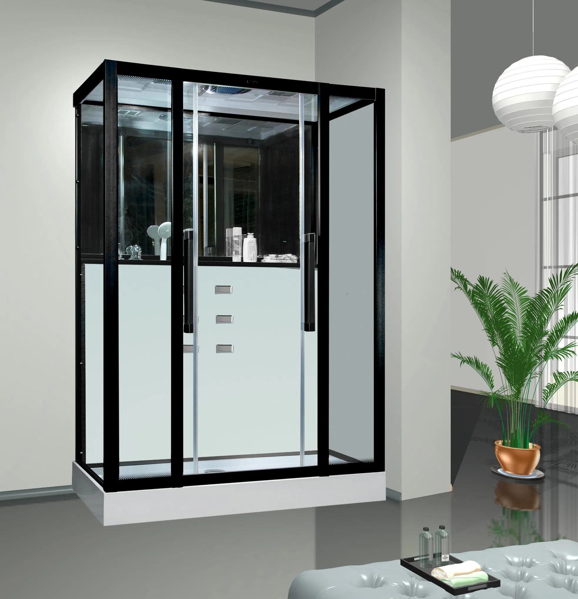Lower Rectangle Double Sliding Tempered Glass Steam Shower Cabin Room