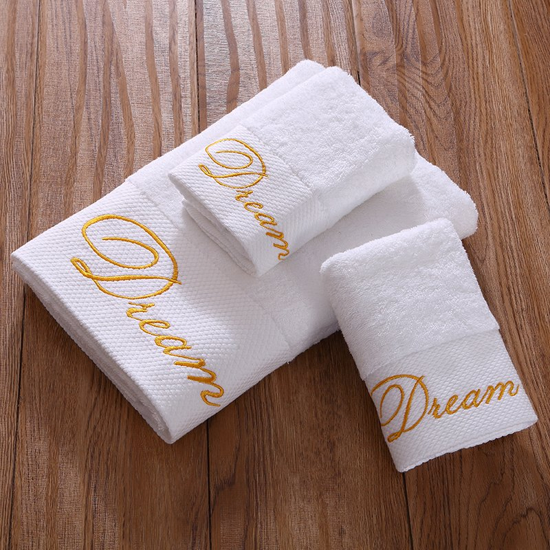 Luxury Five Star Custom Embroidered Logo 100% Cotton Hotel White Towel Set