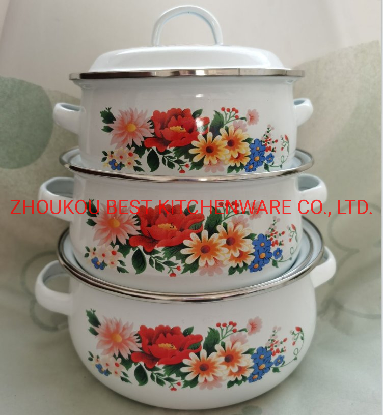 Black Bottom 3 PCS Enamel Casserole Set Enamelware Cooking Pot