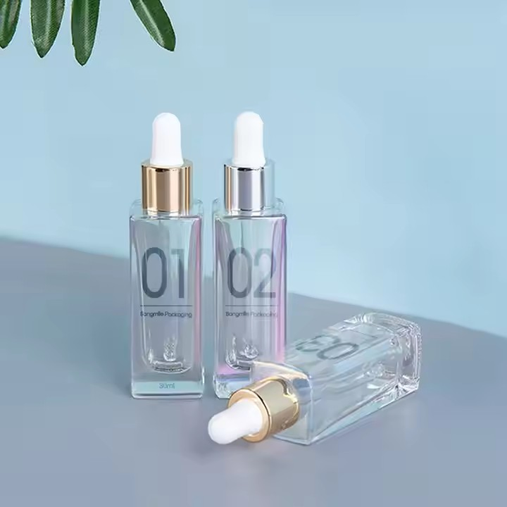 Factory Price Supplier Wholesale Essential Oil Dropper Glass Cosmetic Drop Bottle 30 Ml Clear Square Frosting Bottle