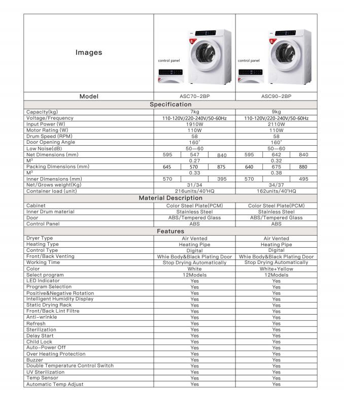 Electrical Control Dryer LED Indicator Air Vented 7/9kg Clothes Dryer Asc70-2bp/Asc90-2bp