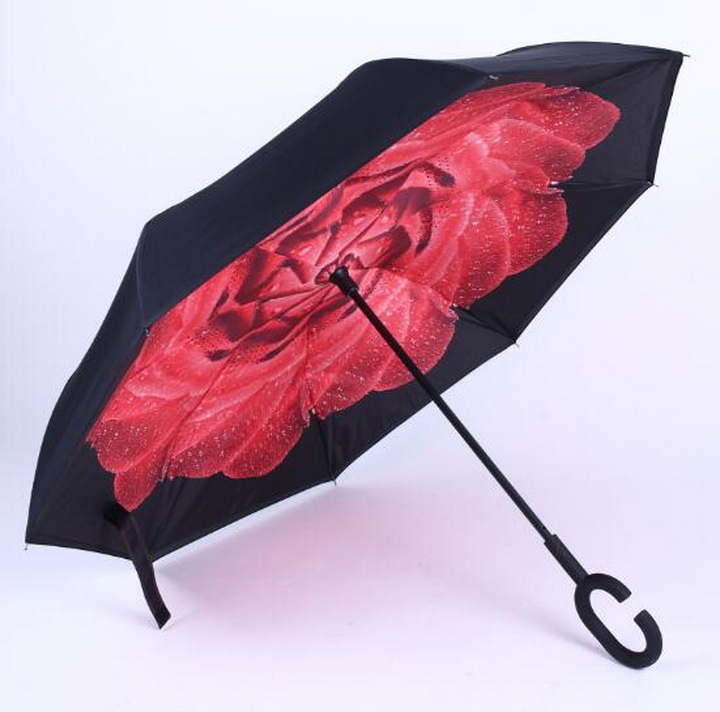 Двухслойная рекламная зонт-инверсия с C-образной ручкой