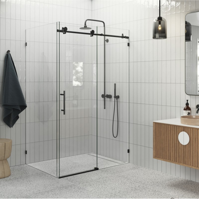 Matte Black Rectangle Corner 10mm Fully Toughened Glass Frameless Shower Screen