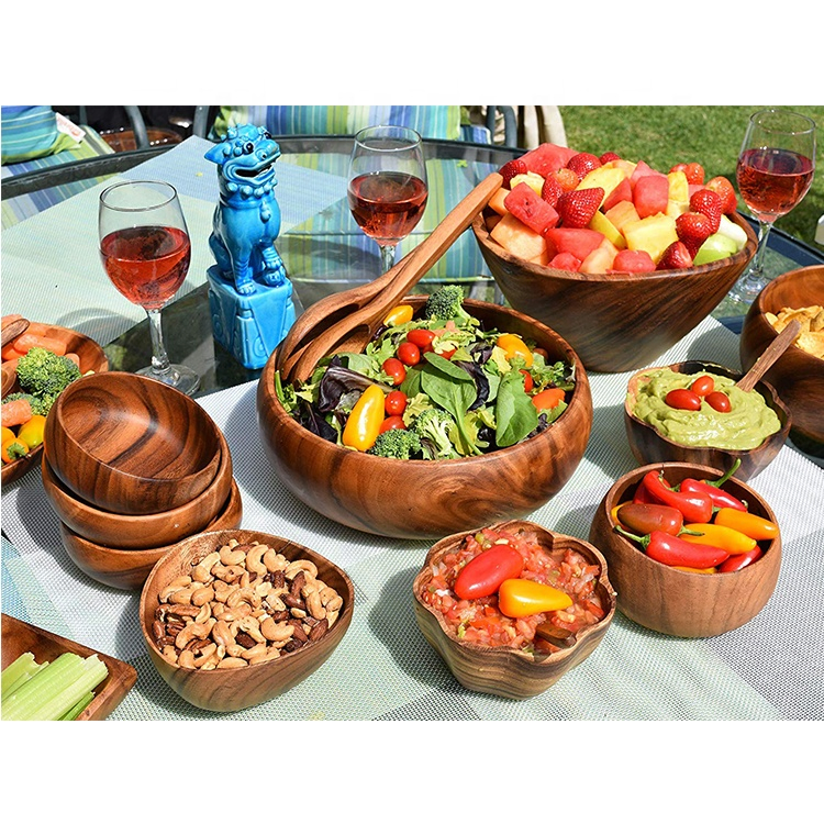 Customizable Server Serving Acacia Big Wooden Salad Bowl