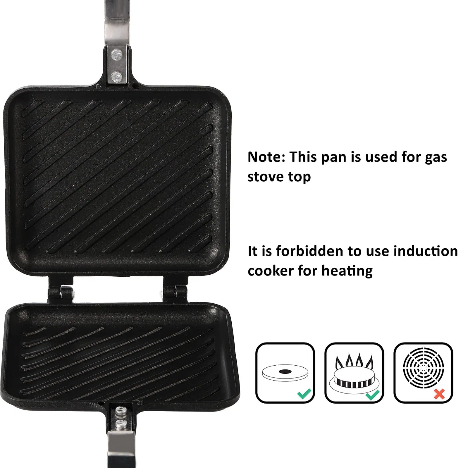 Home Kitchen Stovetop Toasted Handle Pan Panini Non-Stick Grilled Sandwich Maker