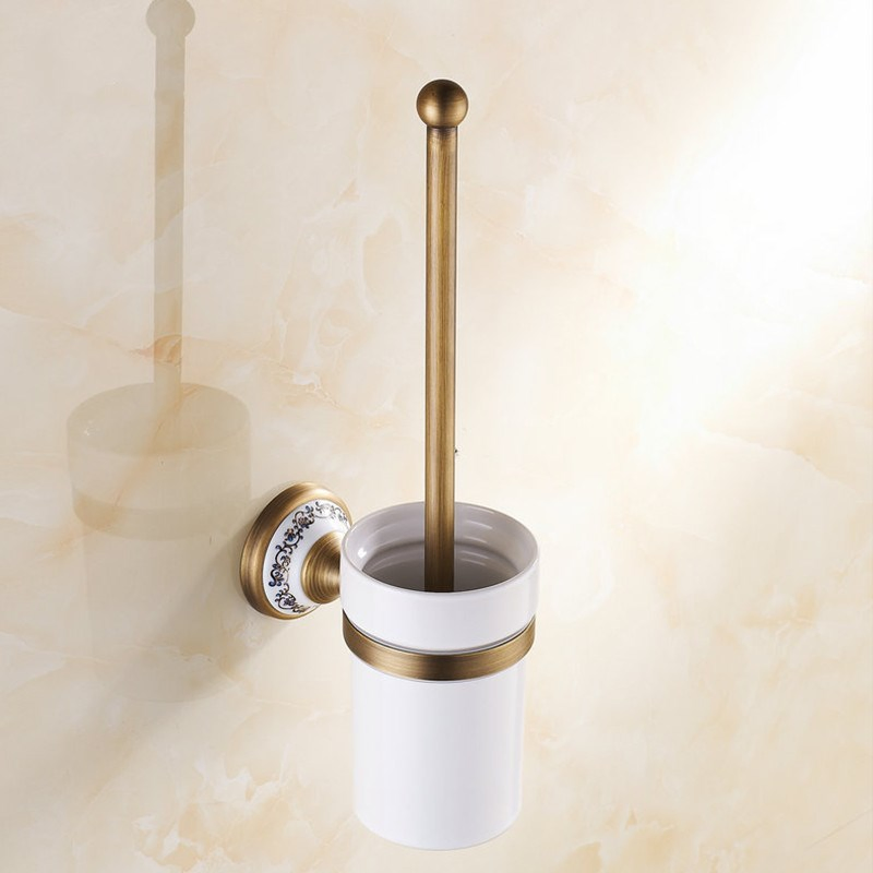 Antique Brushed Brass Porcelain Base Bathroom Hardware Set Bronze Ceramic Bathroom Products with Flower Decoration