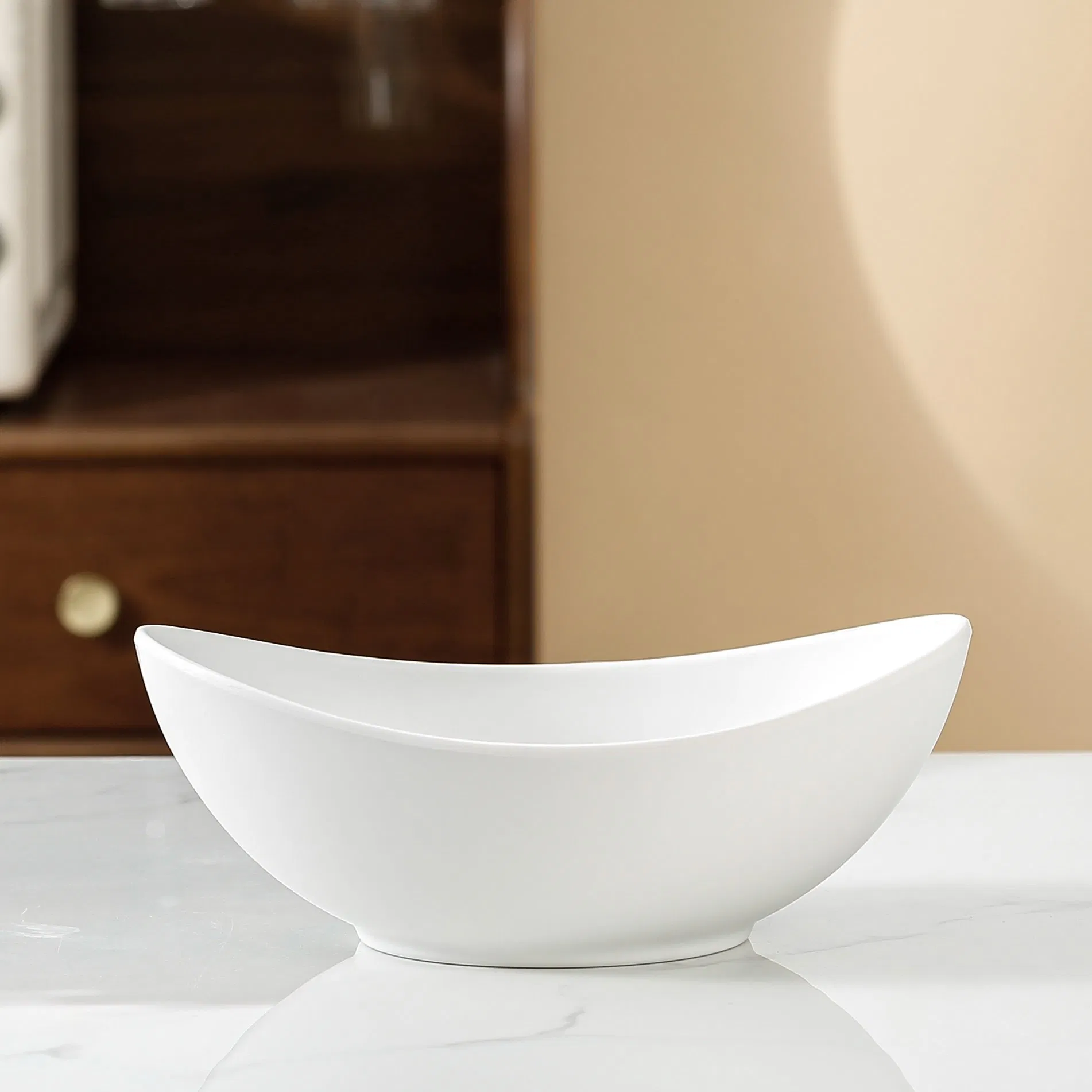 White Melamine Kanoo Bowl Modern Nordic Oval Shaped Plastic Bowl Double Color Ice Cream Fruit Melamine Oval Bowl