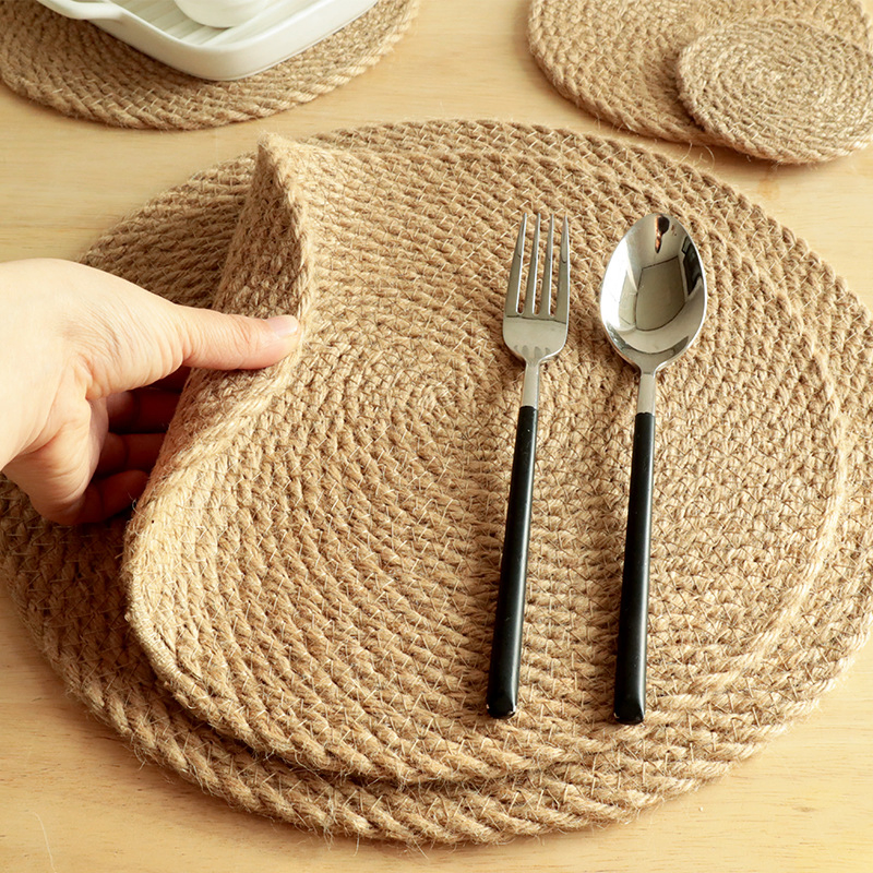 Round Linen Table Mat for Household Table Cup Mat