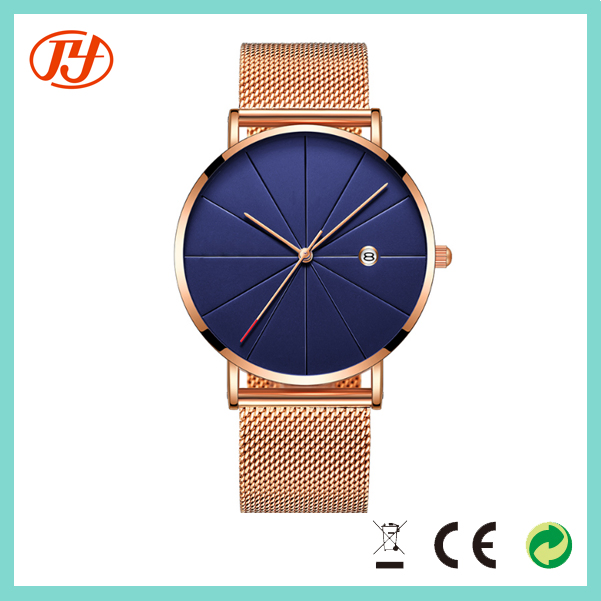 Simple Design Genuine Leather Stainless Steel Mesh Strap Watch