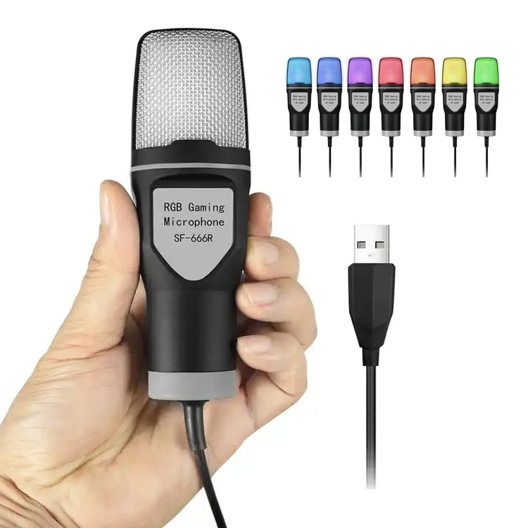 Gaming Microphone USB Condenser RGB Omnidirection Wired Filter Desktop Microphone for PC Recording Studio Live