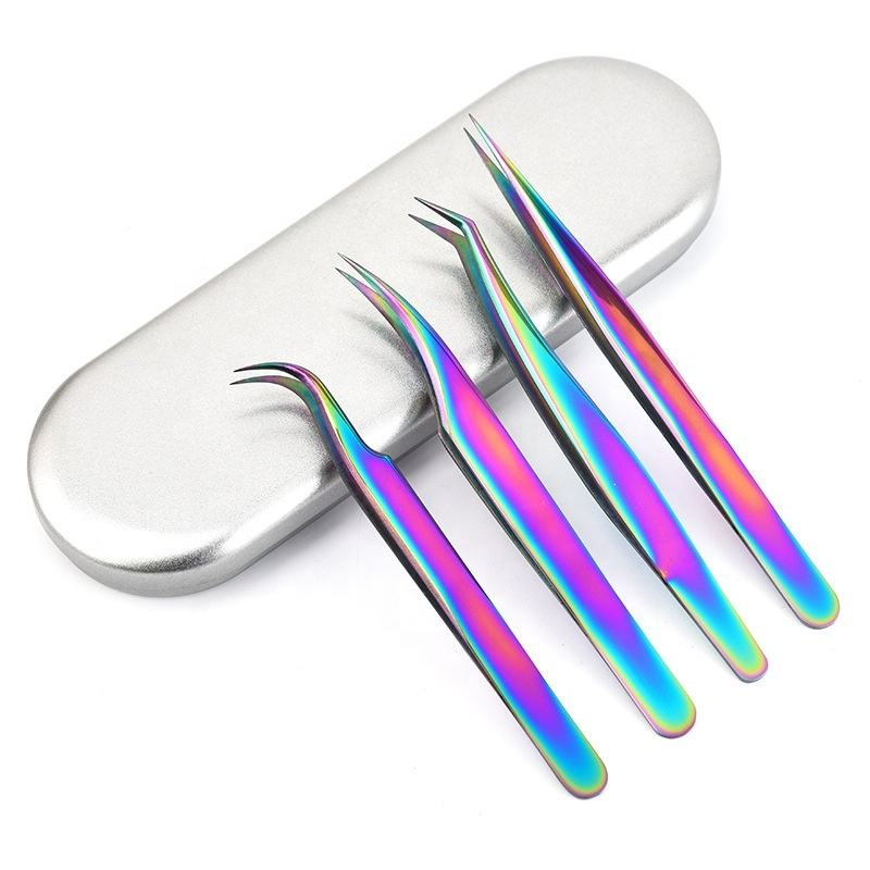 Color Coated Stainless Steel Nail Pointed Eyelash Twizeer Custom Beauty Squared Lashes Eyebrow Tweezers