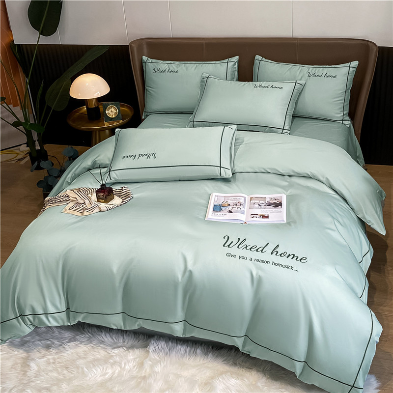Plain Embroidered Supima Cotton Bedding Set Hotel Home Textile