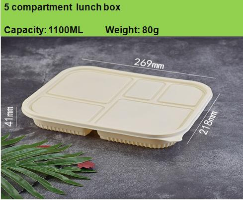 PLA Eco-Friendly Biodegradable Rectangle 3/4/5 Department Lunch Box, Food Container
