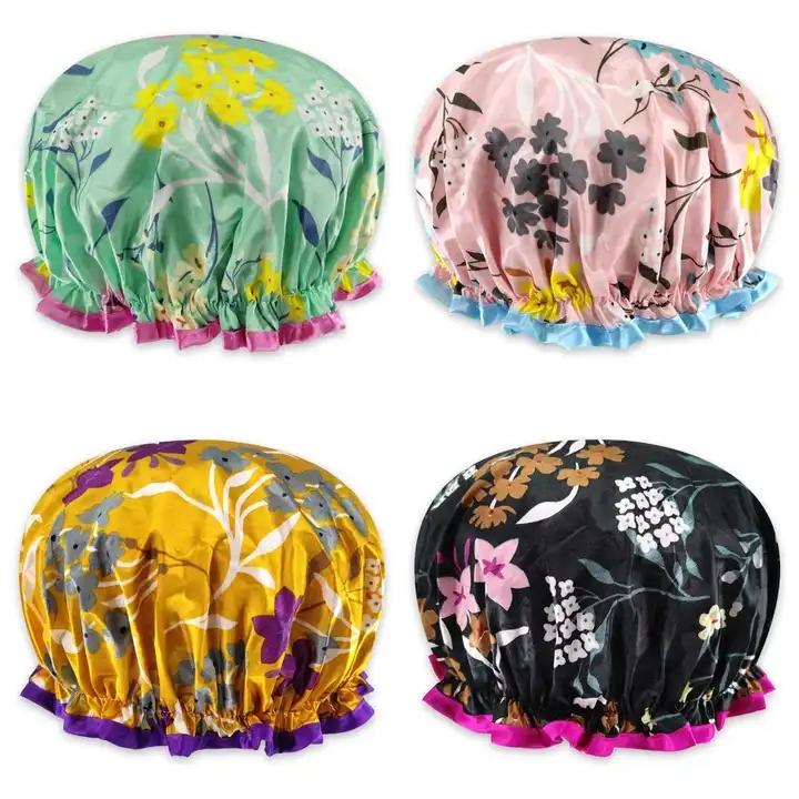 High Quality Satin Fabric Double Layer Water-Proof Reusable Shower Cap