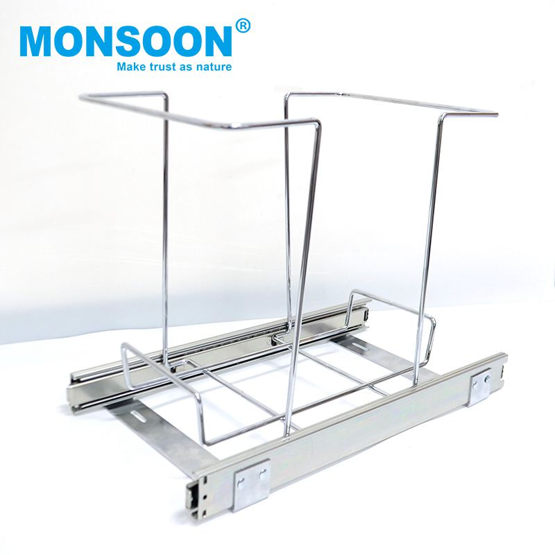 Kitchen Fitting Cabinet PP Dustbin Single Waste Container Storage Under Mount Slide Pull-out Indoor Soft Closing Single Trash Garbage Bin