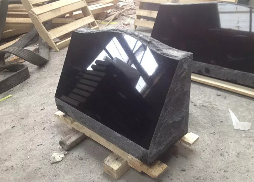 India Black Granite Carving Tombstone Headstone Columnbarium, Slant Beveled Shape Markers Hand Carving, Machine Carving Memorial Monument Customized