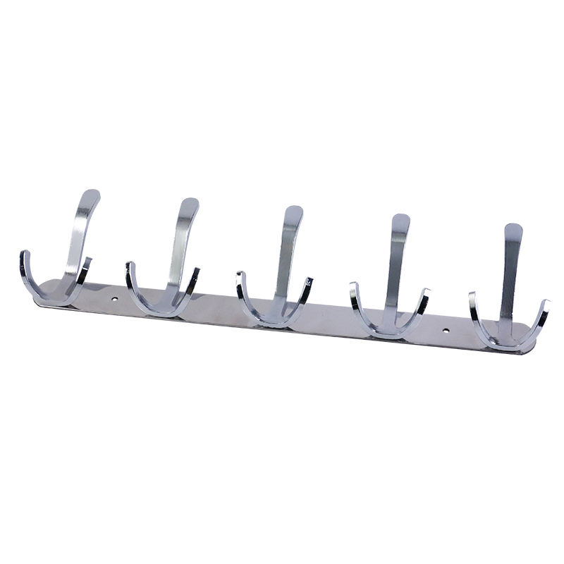304 Stainless Steel Wall Mounted Coat Rack Row Hooks Heavy Duty Metal Clothes Hook Rack Rail with 5 Dual Rails Hooks