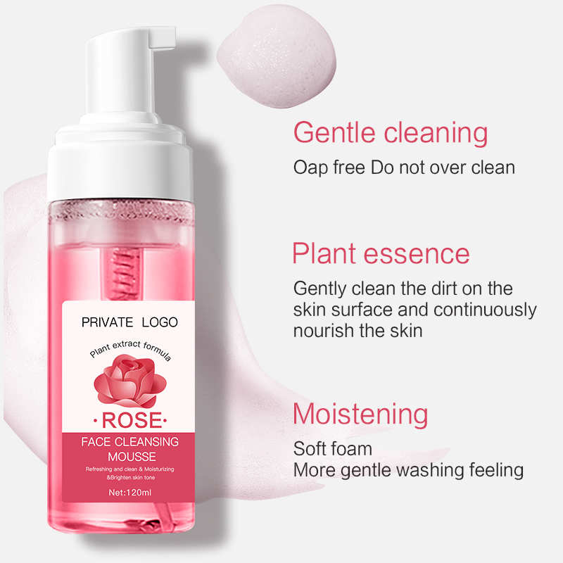 Natural Organic Skin Care Rose Face Wash Facial Cleansing Foaming Mousse Private Label Vegan Facial Wash