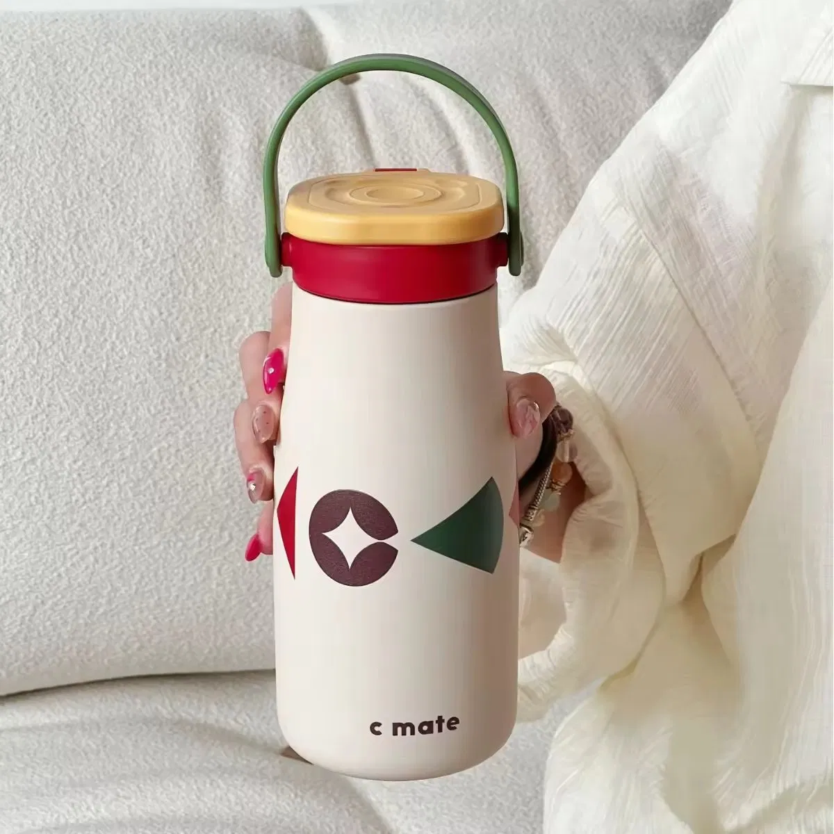 Portable Straw Dual-Drinking Cup Insulated Mug with Ceramic Liner & 316 Stainless Steel High-Aesthetic Milk Water Cup