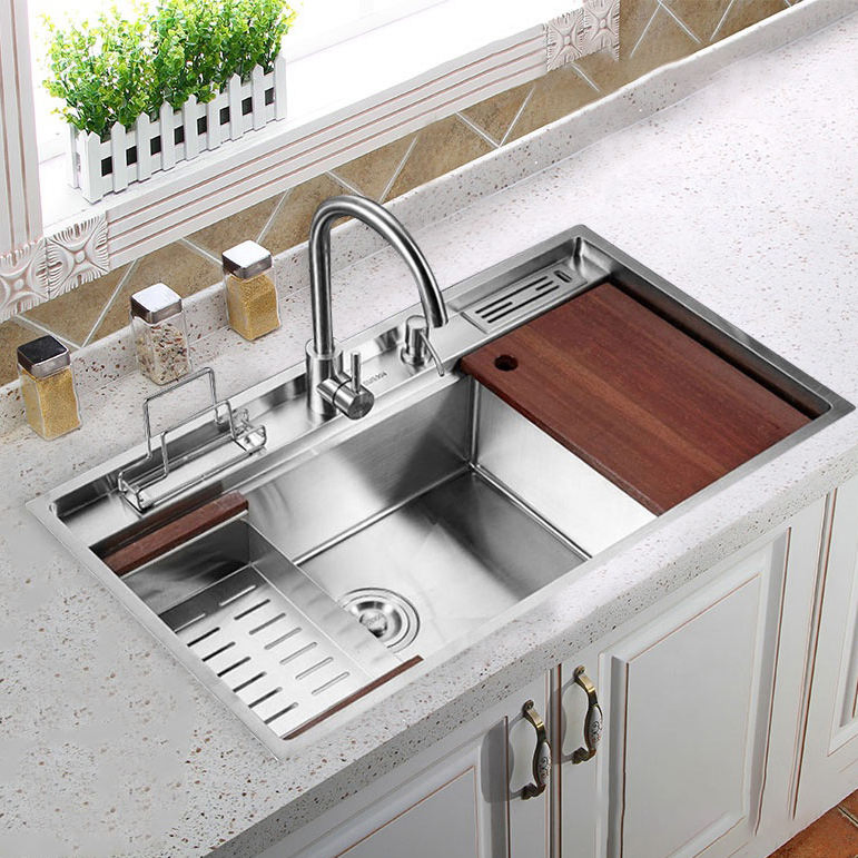 Yide High-End Stainless Steel Single Bowl Sink Stepped Drop-in Top Mount Handmade Style