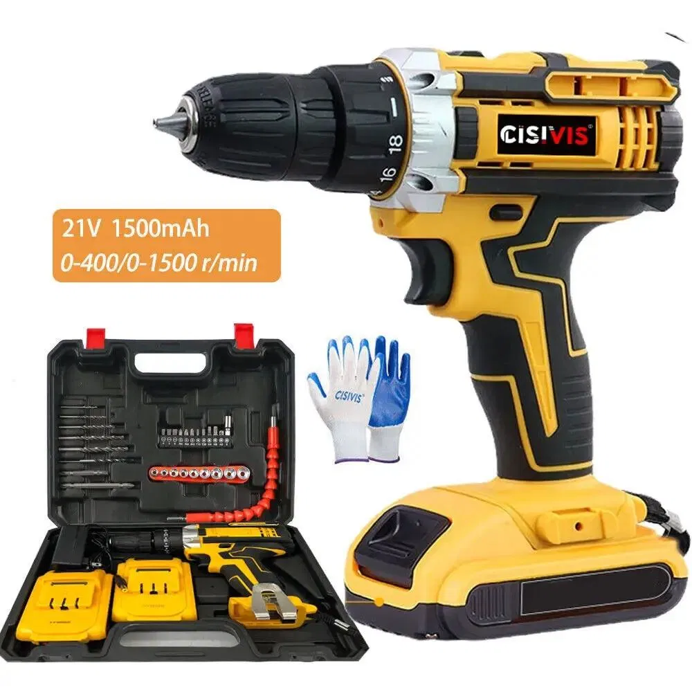 Cisivis 21V Brushed Electric Drill, 21vimpact Drill, 25nm Portable Power Drill, Suitable for Home and Workshop Use, Wholesale