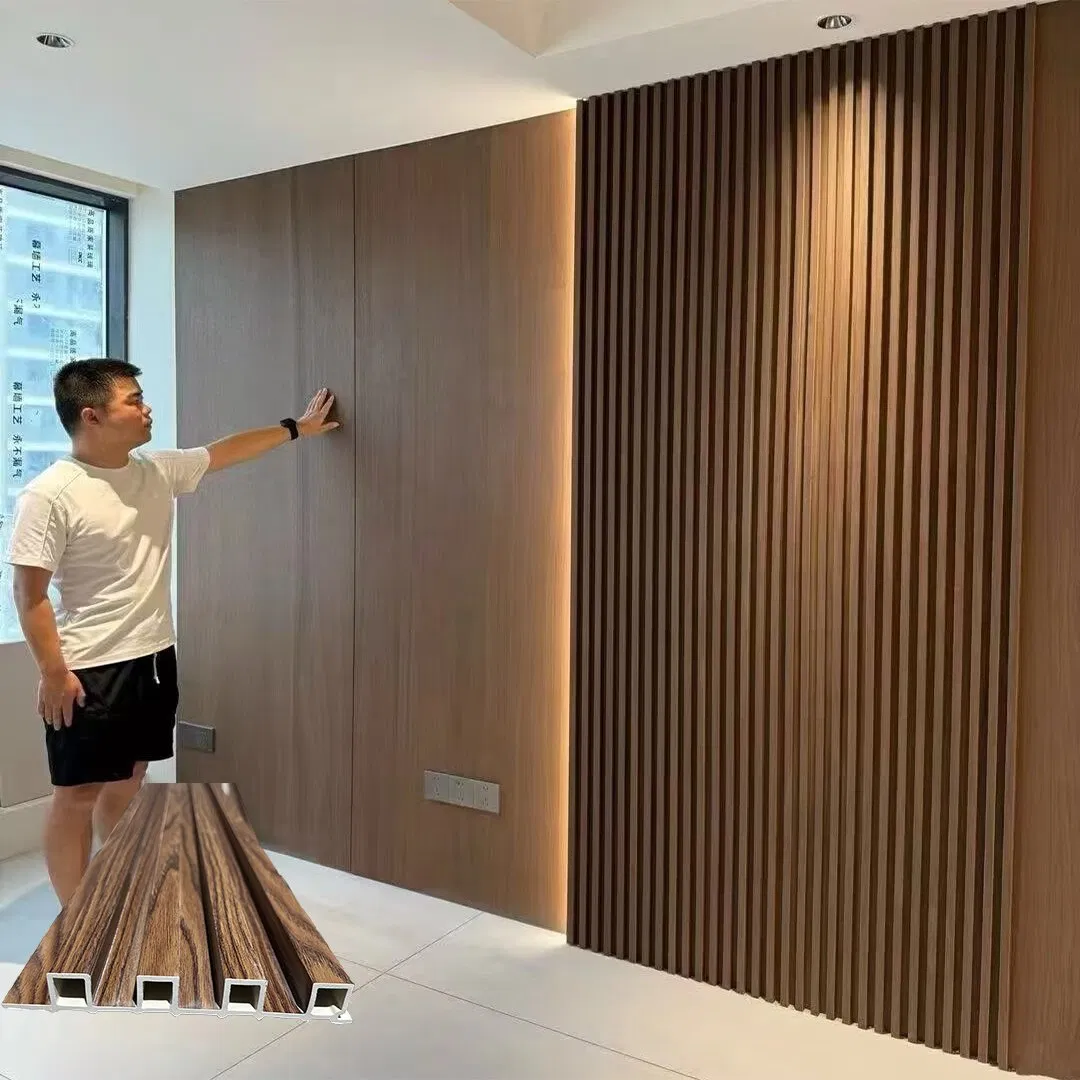 Interior Design Decoration PVC WPC Wall Panel Wooden Grain Fluted Panel Cladding