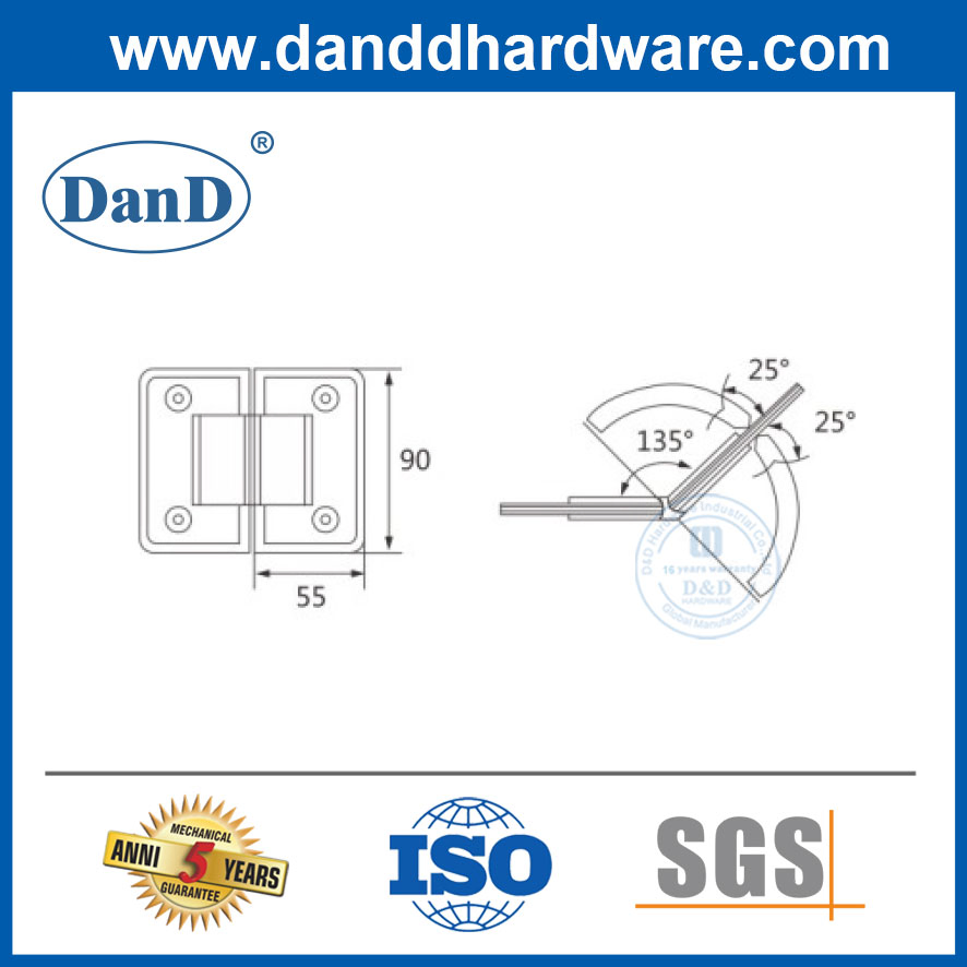 Stainless Steel Satin 12mm Commercial Door Hinges for Glass Doors